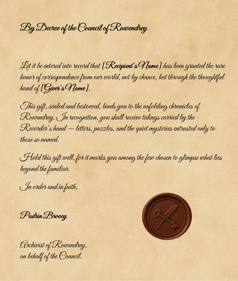 Fantasy gift subscription letter sealed with red wax - Rowendrey