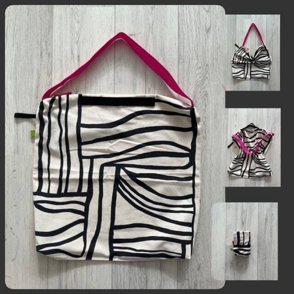 Canvas shopper Jill wit met zwarte lijnen