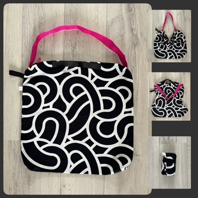 Canvas shopper Jill zwart/wit/slang