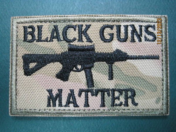 BLACK GUNS MATTER CAMO MORALE PATCH HOOK BACK
