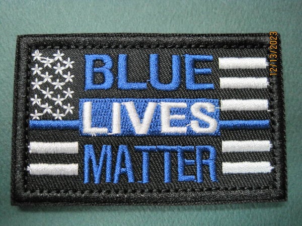 "BLUE LIVES MATTER" LE FLAG MORALE PATCH HOOK BACK