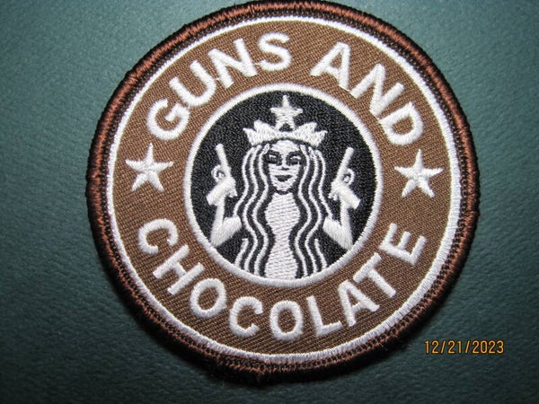 STARBUCKS GUNS AND CHOCOLATE MORALE PATCH HOOK BACK
