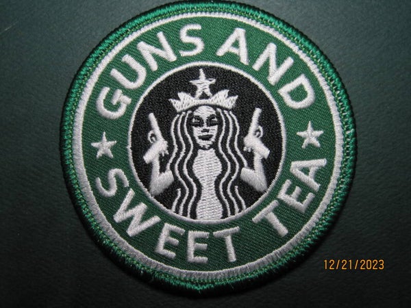 STARBUCKS GUNS AND SWEET TEA MORALE PATCH HOOK BACK