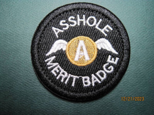 ASSHOLE MERIT BADGE MORALE PATCH (BLK) HOOK BACK