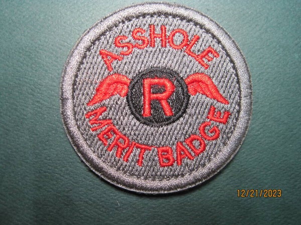 ASSHOLE MERIT BADGE MORALE PATCH (REDWINGS) HOOK BACK
