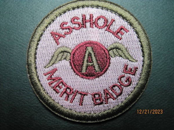 ASSHOLE MERIT BADGE MORALE PATCH (PINK) HOOK BACK