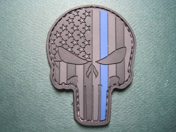 LAW ENFORCEMENT BLUE LINE PUNISHER PATCH PVC HOOK BACK