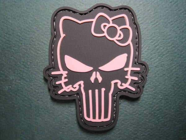 HELLO KITTY PINK PUNISHER SKULL MORALE PATCH PVC HOOK BACK