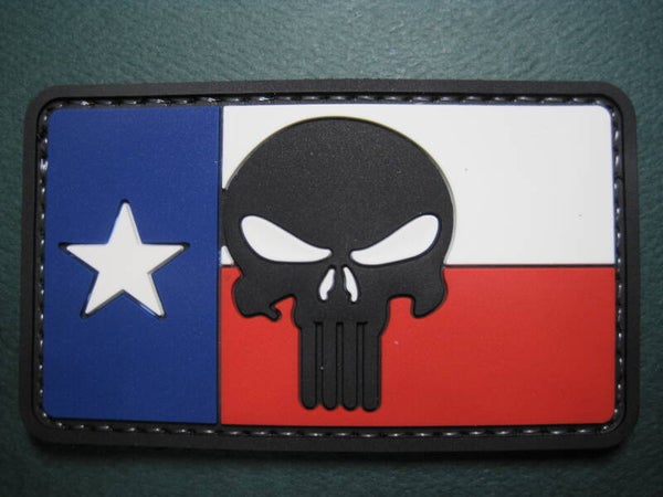 TEXAS PUNISHER FLAG, R-W-B, PATCH PVC RUBBER, HOOK BACK