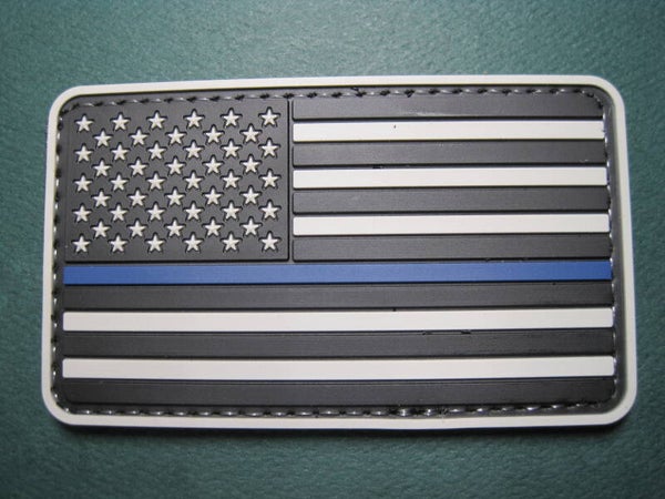 LAW ENFORCEMENT BLUE LINE U.S. FLAG PATCH SUBDUED (GREY) PVC HOOK BACK