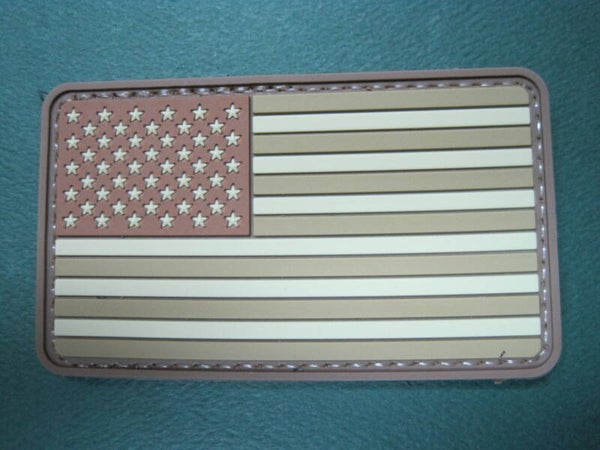 U.S. FLAG PATCH GRN-TAN-BRN PVC RUBBER HOOK BACK