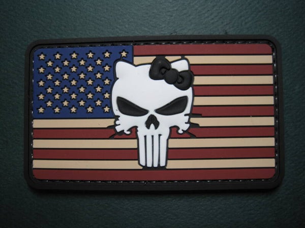 HELLO KITTY PUNISHER U.S. FLAG PATCH PVC HOOK BACK