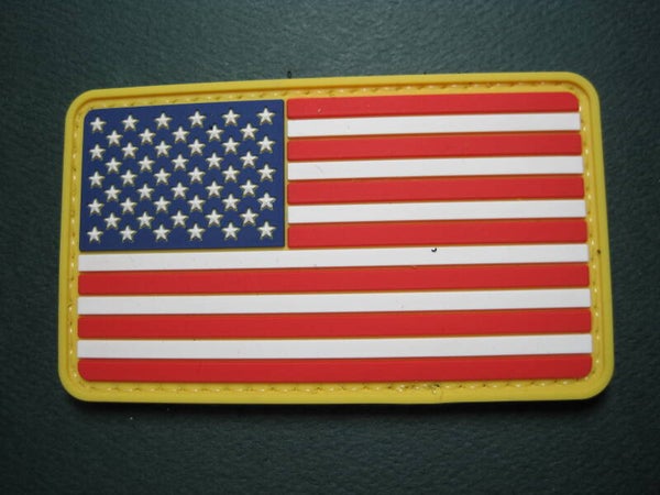 U.S. FLAG PATCH R-W-B, LT GOLD BORDER PVC RUBBER HOOK BACK