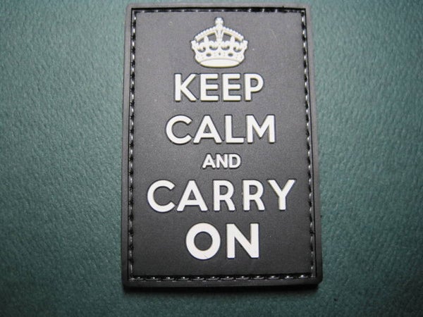 "KEEP CALM AND CARRY ON" MORALE PATCH PVC HOOK BACK