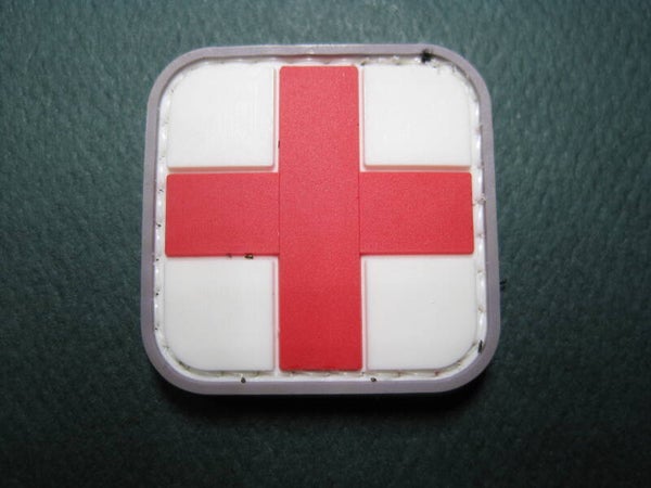 MED BAG CROSS PATCH SMALL (RED) PVC HOOK BACK