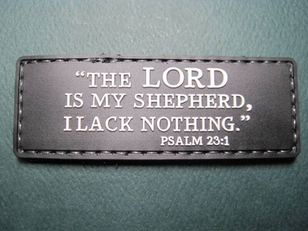 PSALM 23:1 "THE LORD IS MY SHEPHERD" CHRISTIAN PATCH PVC HOOK BACK