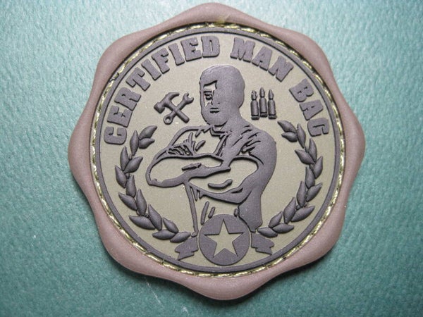 CERTIFIED "MAN" BAG PATCH GRN / BRN PVC HOOK BACK