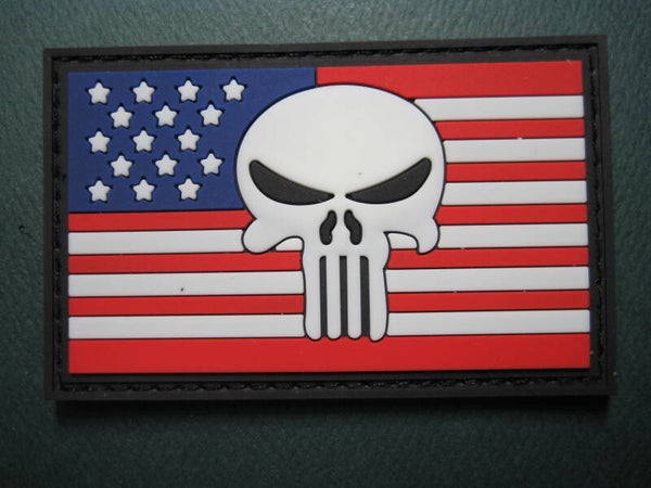 U.S. PUNISHER SKULL FLAG PATCH COLOR CHOICE PVC RUBBER HOOK BACK
