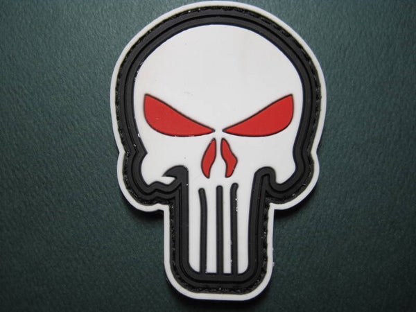 PUNISHER SKULL RED EYES PATCH PVC RUBBER HOOK BACK