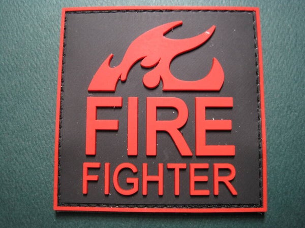 FIREFIGHTER CREST PATCH RED PVC RUBBER HOOK BACK