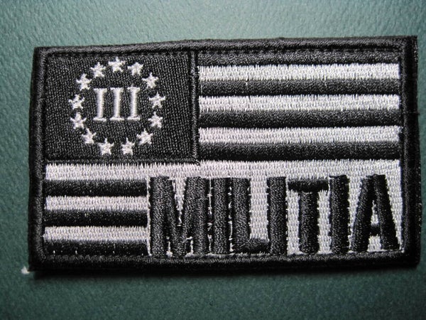 THREE PECENTER MILITIA U.S. FLAG PATCH COLOR CHOICE HOOK BACK