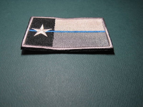 TEXAS LE BLUE LINE FLAG PATCH BK-GY-WH EMBROIDERY HOOK BACK