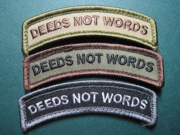 "DEEDS NOT WORDS" MORALE HAT ROCKER COLOR CHOICE HOOK BACK