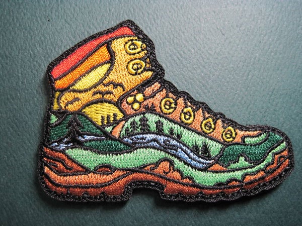 HIKER BOOT PATCH CAMPING ADVENTURE HOOK BACK