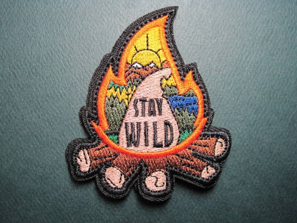 "STAY WILD" CAMPFIRE PATCH HIKING CLIMBING CAMPING! HOOK BACK