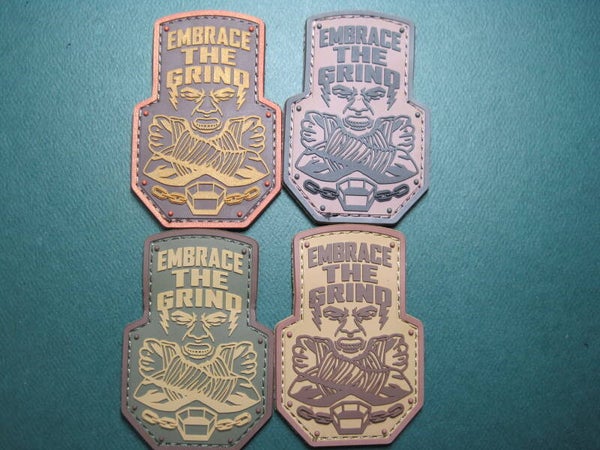 "EMBRACE THE GRIND" MORALE PATCH COLOR CHOICE PVC HOOK BACK