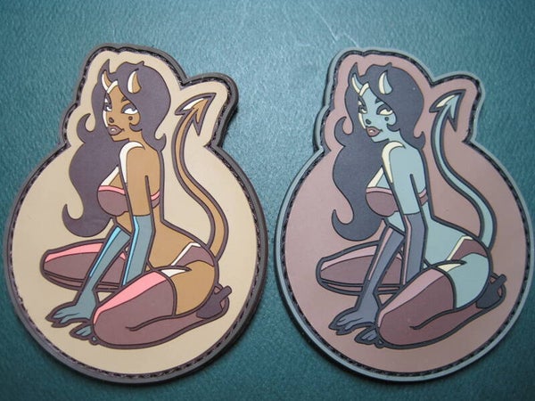 "DEVIL GIRL" MORALE PATCH COLOR CHOICE PVC W/ HOOK BACK