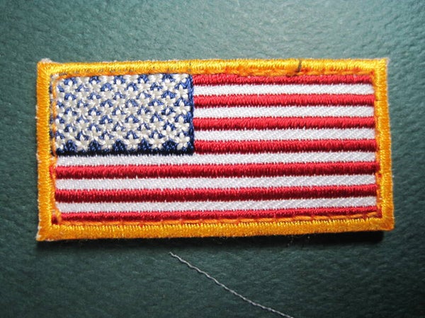 U.S. FLAG PATCH SMALL, GOLD BORDER, EMBROIDERY, IRON ON