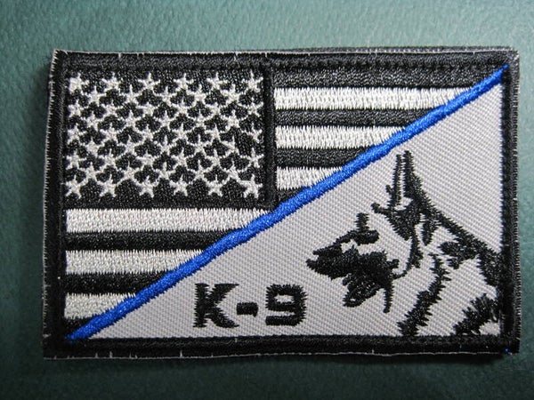 U.S. FLAG / BLUELINE K-9 PATCH, EMBROIDERY, HOOK BACK