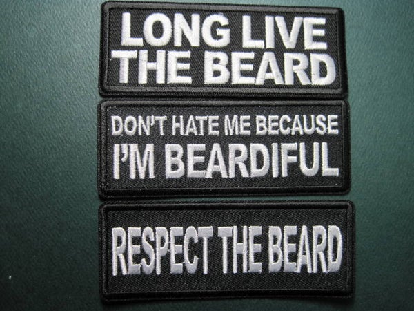 BEARD PATCHES, ASSORTED, YOUR CHOICE, LOOK! IRON ON