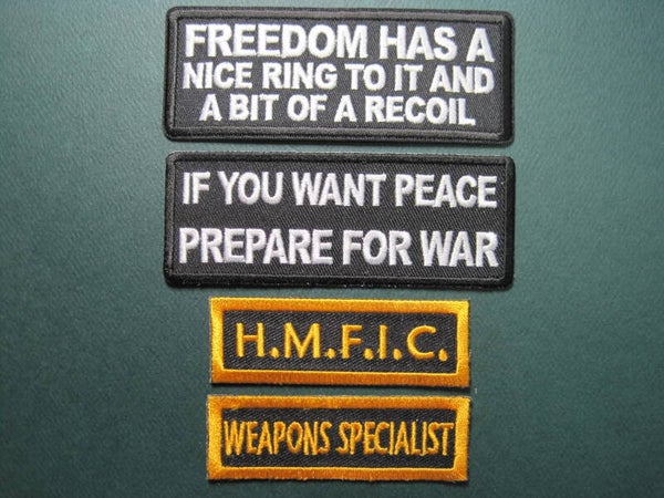 WEAPONS PATCHES, ASSORTED, YOUR CHOICE, LOOK! IRON ON