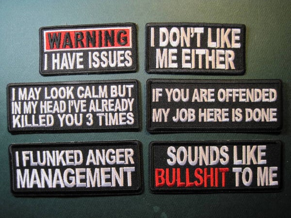 ANGRY FUN PATCHES ASSORTED, YOUR CHOICE, LOOK! IRON ON