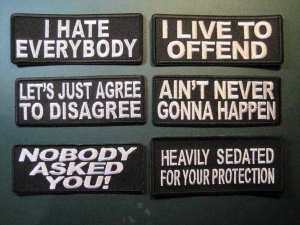 FUN OFFENSIVE PATCHES ASSORTED, YOUR CHOICE, LOOK! IRON ON