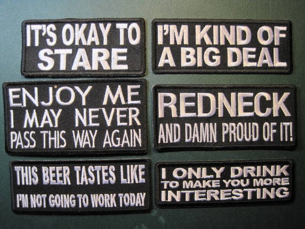 FUN REDNECK PATCHES, ASSORTED, YOUR CHOICE, LOOK! IRON ON