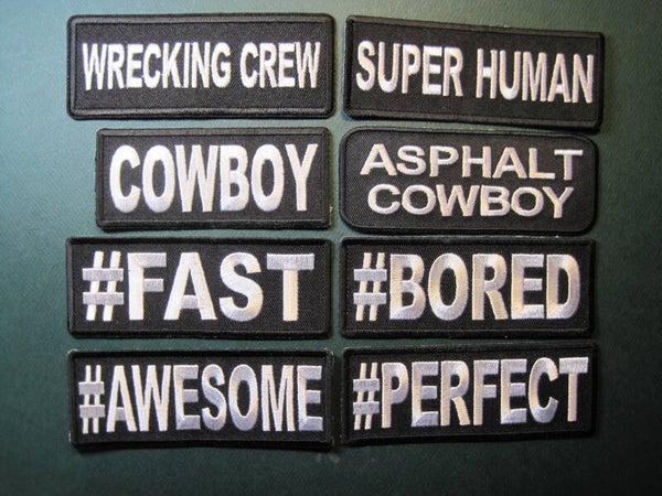 FUN TITLES & HASHTAG PATCHES, ASSORTED, YOUR CHOICE, LOOK!