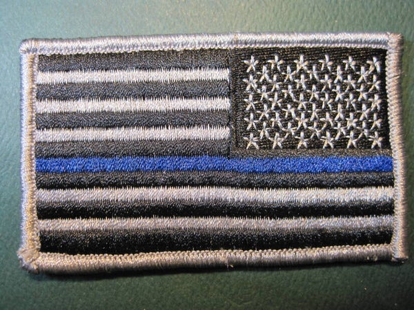 THIN BLUE LINE FLAG PATCH, REVERSED, HOOK BACK