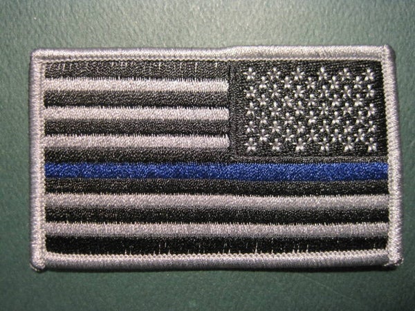 THIN BLUE LINE FLAG PATCH, REVERSED, SEW ON