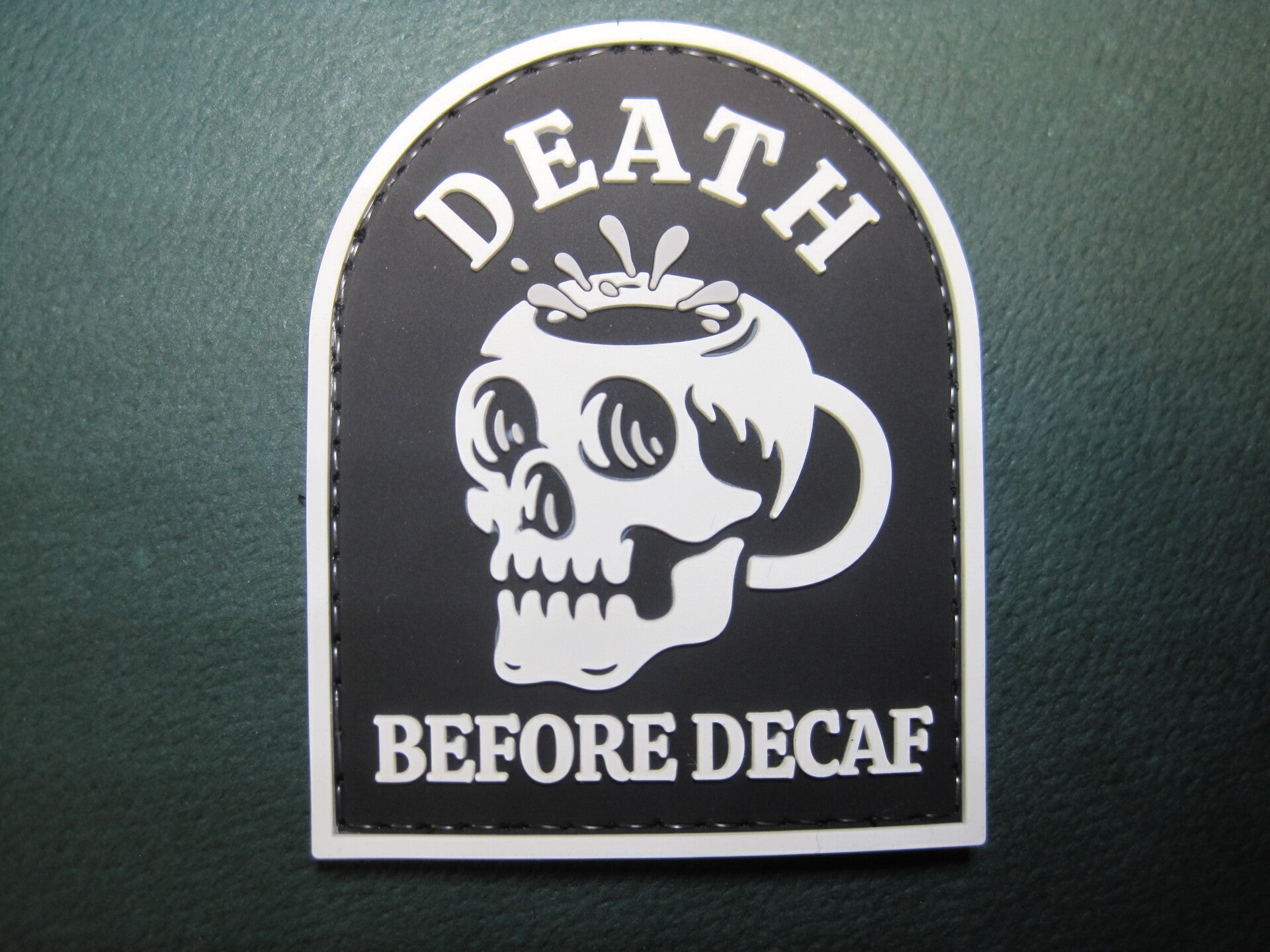 DEATH BEFORE DECAF MORALE PATCH PVC RUBBER FINISH HOOK BACK