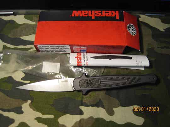 Kershaw Launch 8 Stiletto Automatic Knife Gray/CF (3.5" Stonewash) 7150