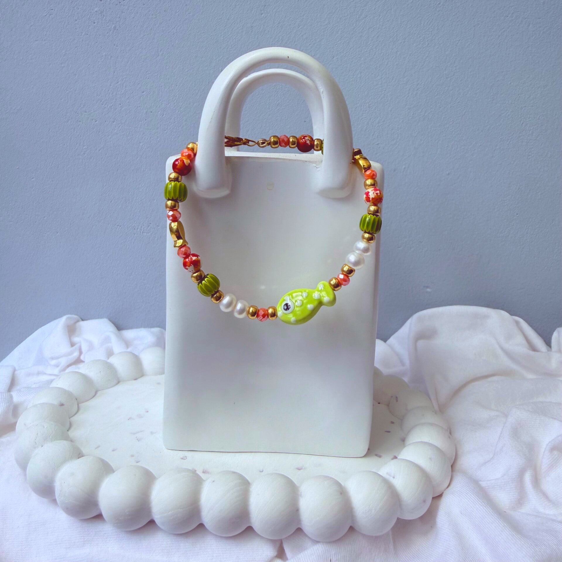 armbanden - visjes collectie 17 cm Upper groen visje dotje zoetwaterparels