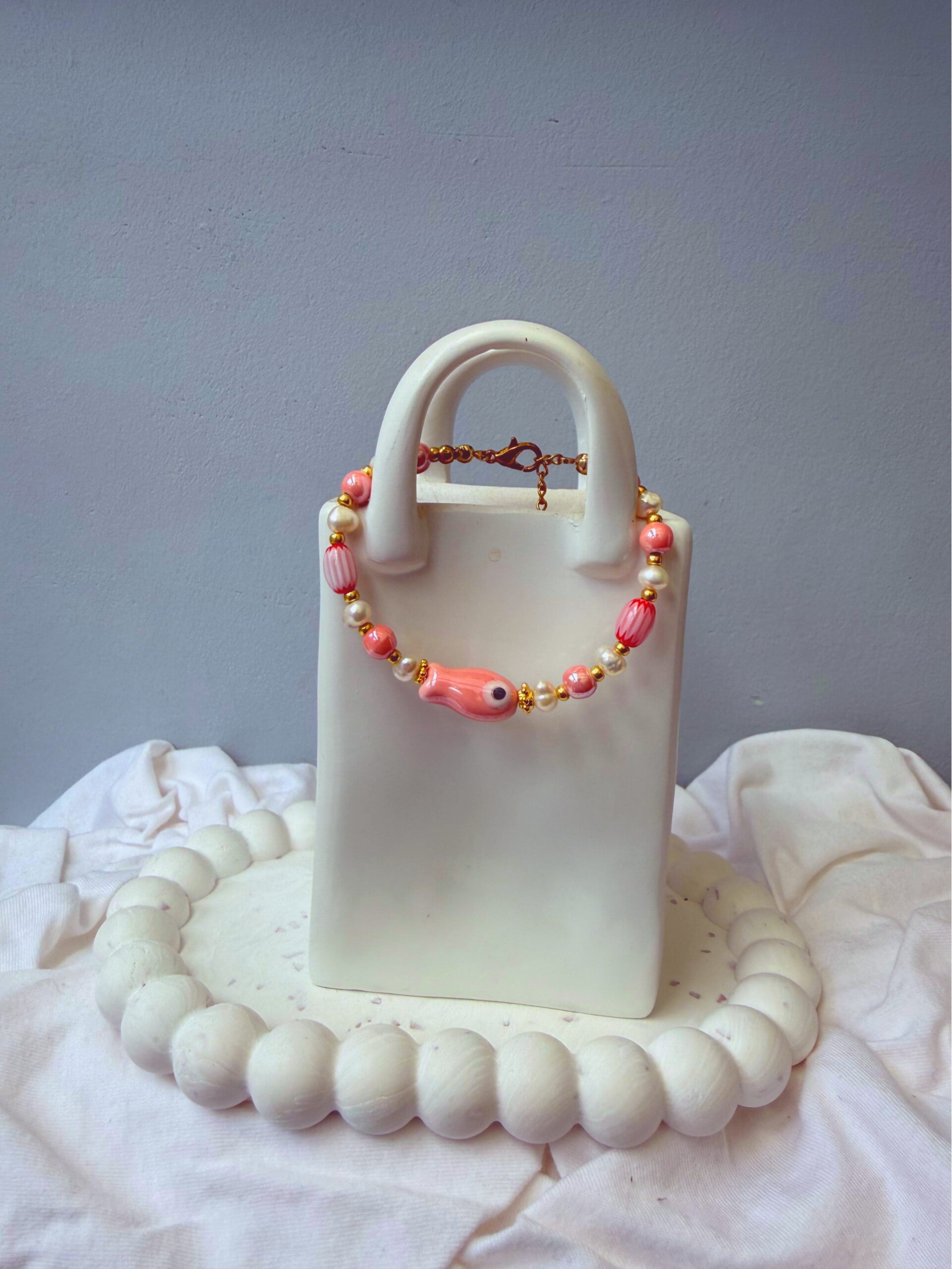armbanden - visjes collectie 16 cm Upper oranje visje dotje goud zoetwaterparels