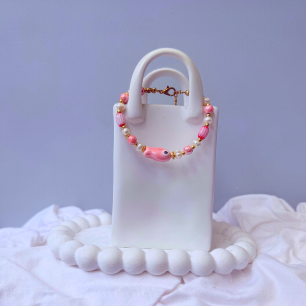 armbanden - visjes collectie 17 cm Upper roze visje goud zoetwaterparels