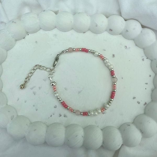 armbanden - zomercollectie/wit roze en zilver