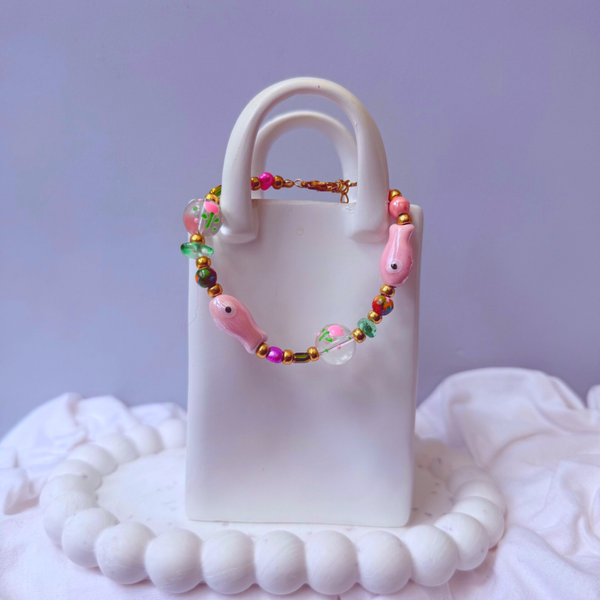 armbanden - visjes collectie 17 cm Upper roze visje multi goud