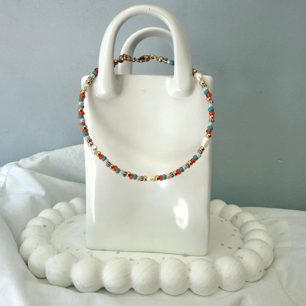 armbanden - timeless 18cm - multi goud oranje zoetwaterparels