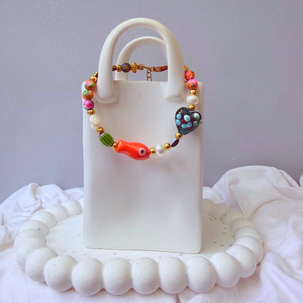 armbanden - visjes collectie 17 cm Upper oranje visje multi goud